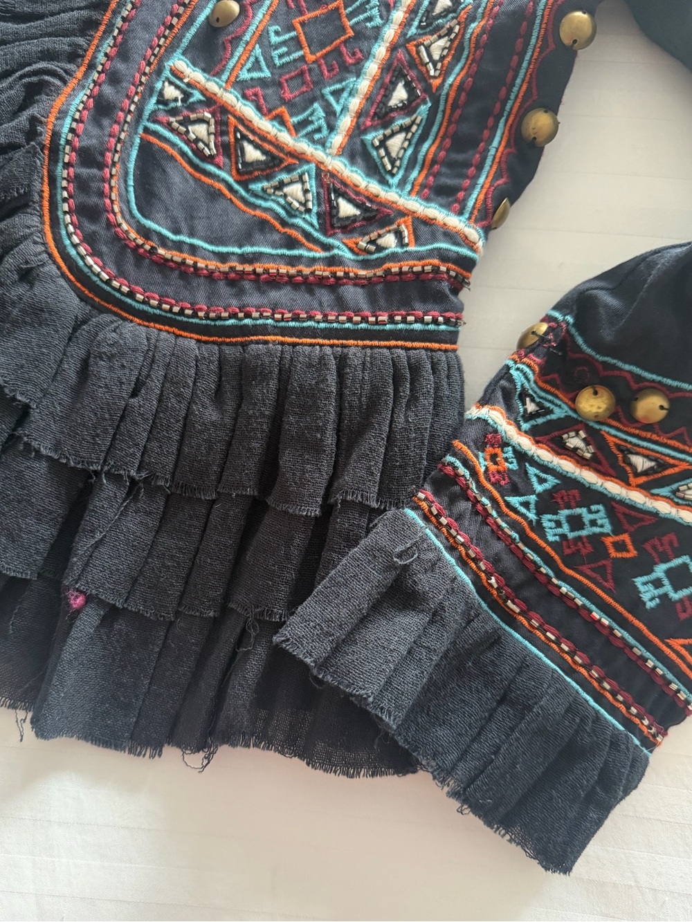 Love Sam Black Embroidered Fringe Boho Jacket with Multicolor Accents - Picture 6 of 7